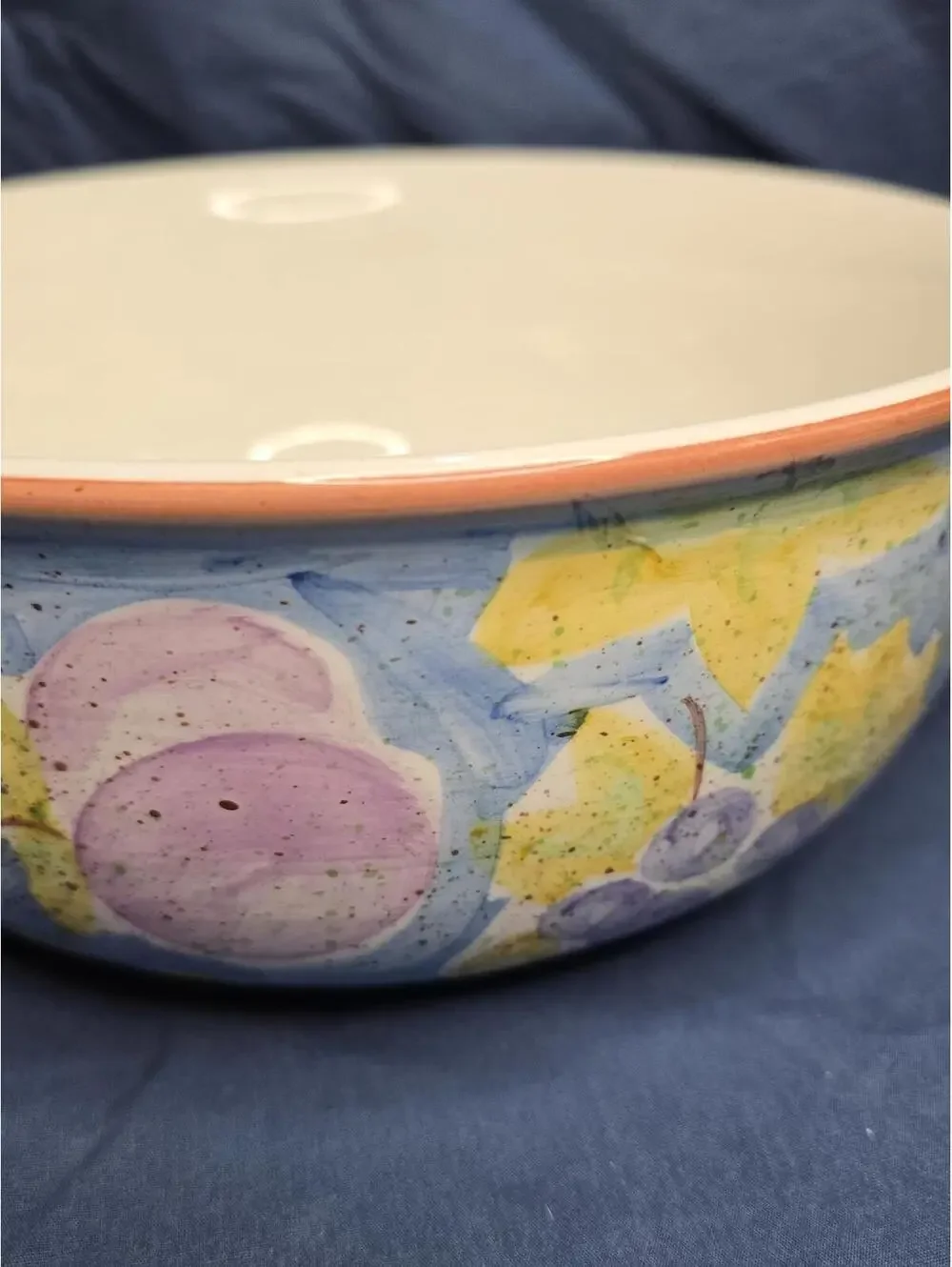 Vintage Hand-Painted Ceramic Serving Bowl with Fruit Design